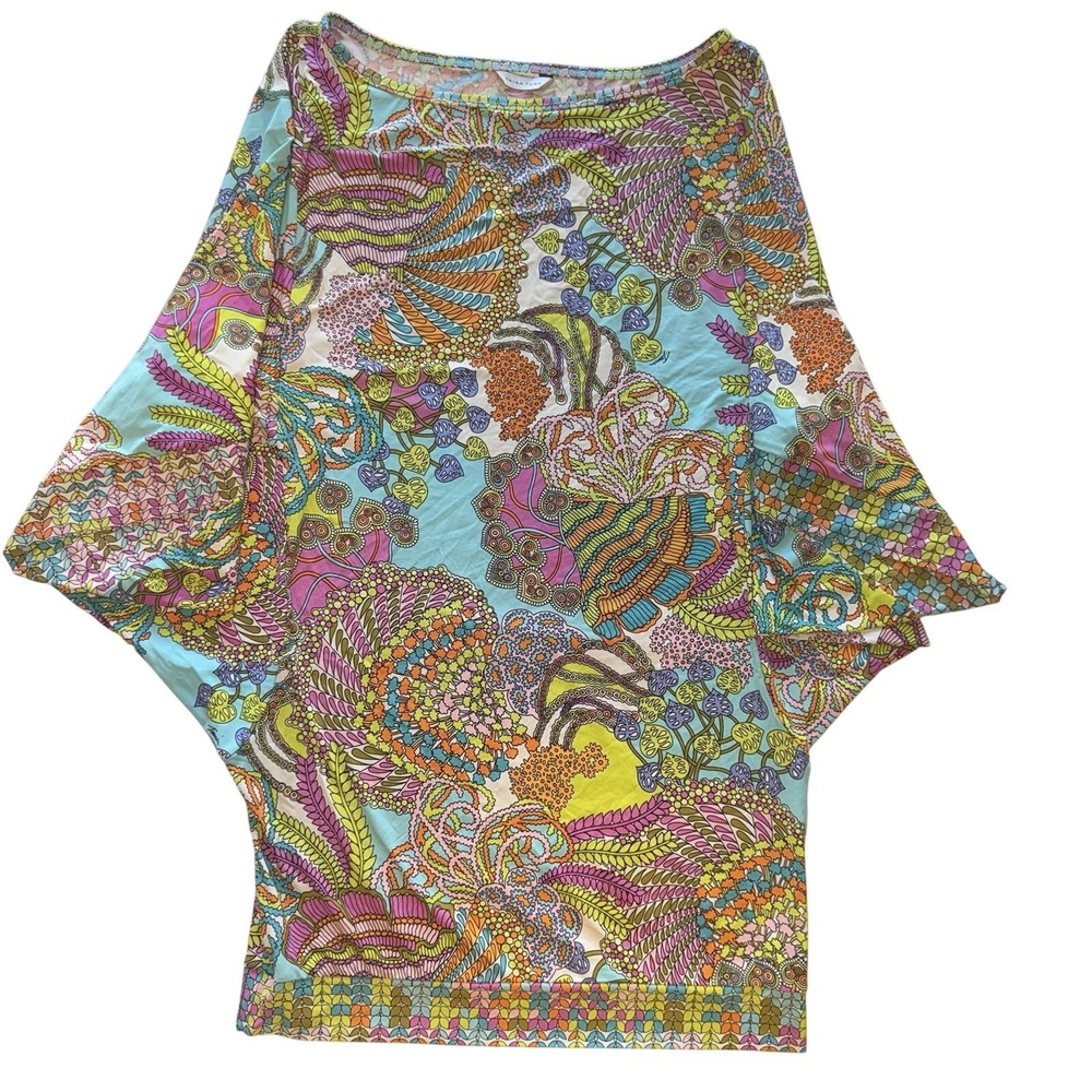 Trina Turk Womens Multi Color Psychedelic Floral Dolman Batwing Sleeve Swim Covr